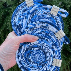 Blue and white 100% cotton coaster